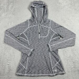 REI Co-op 1/4 Zip Hoodie Pullover Womens Medium Grey Striped Performance Active